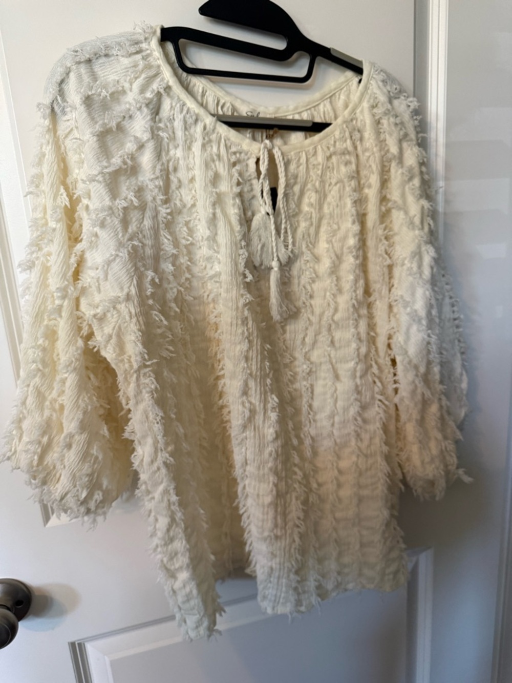 easel Ivory Fringed Peasant Top